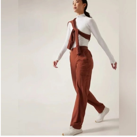 Athleta Pants - Athleta‎ Vienna Cargo Pant City Stripe Brown Wide Leg Gorpcore Size 10P